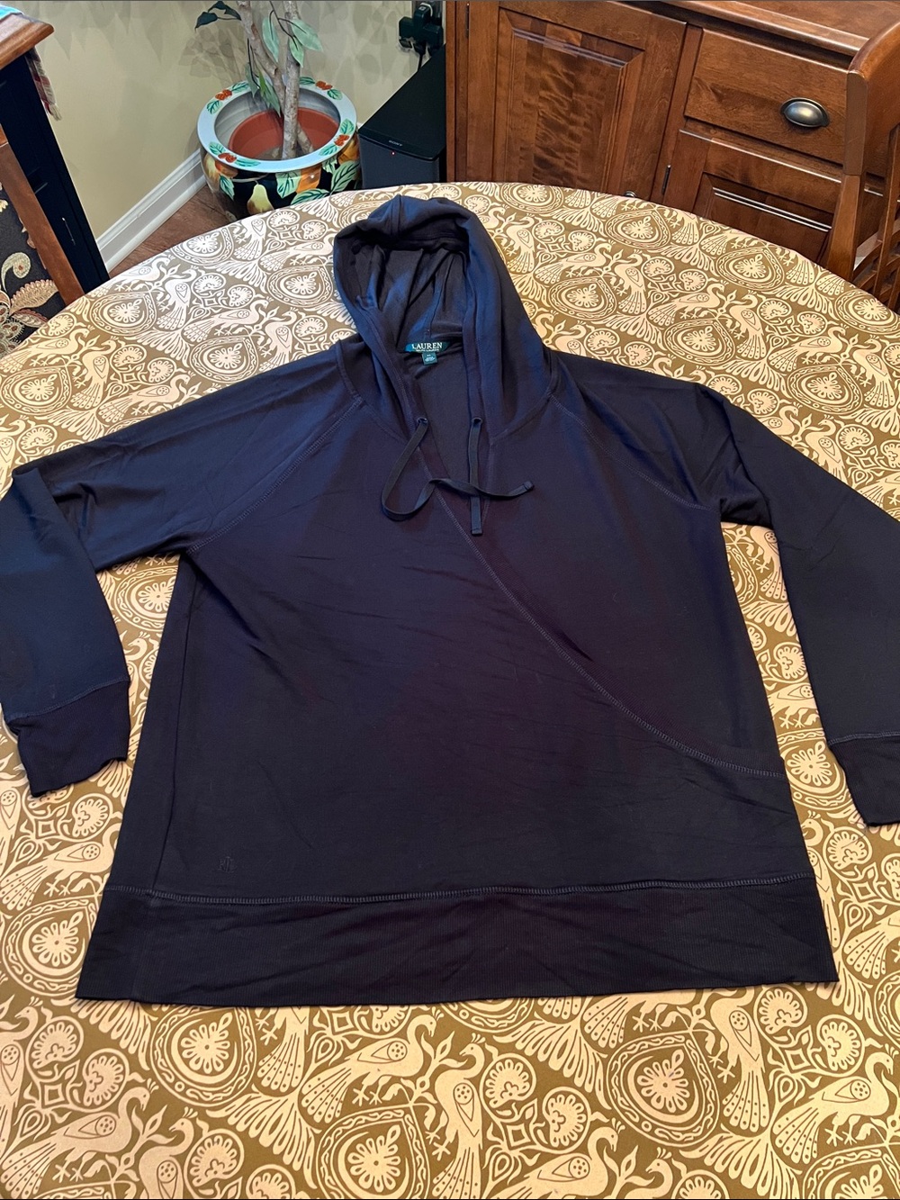 Lauren Ralph Lauren Black Women's Hooded Pullover with Open Wrap Front